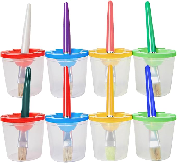 8 Paint Brushes,8 Paint Cups